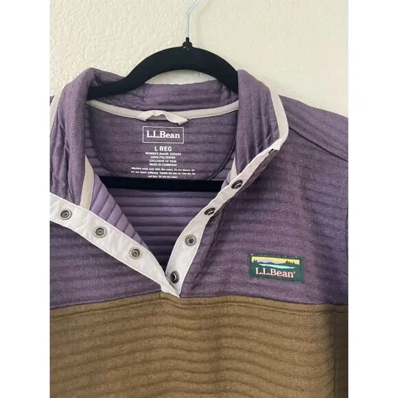 L.L. Bean Airlight Colorblock Pullover Purple Brown W's Large EUC - Picture 2 of 5